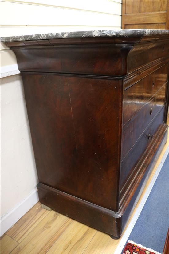 A 19th century French marble topped mahogany commode W.135cm